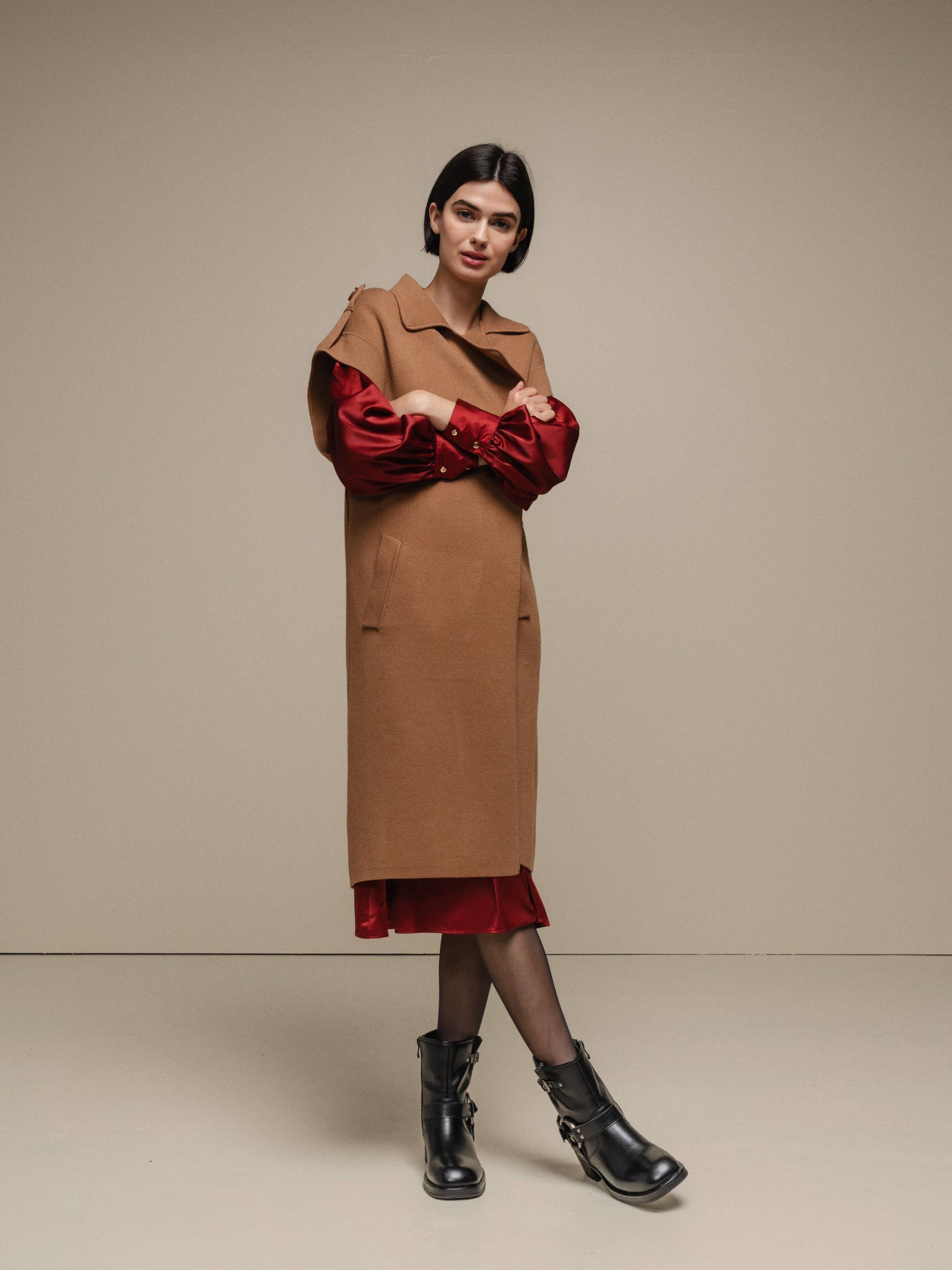 Gilet cappotto lungo smanicato da donna