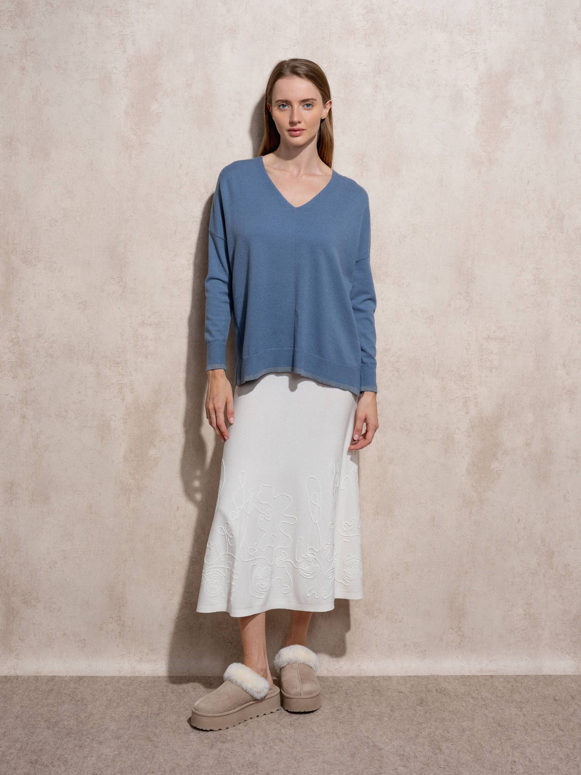 Maglione a maglia con scollo a V in viscosa con lurex