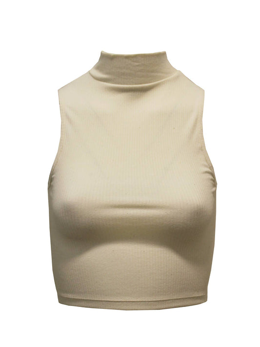 Top donna a collo alto in cotone elasticizzato