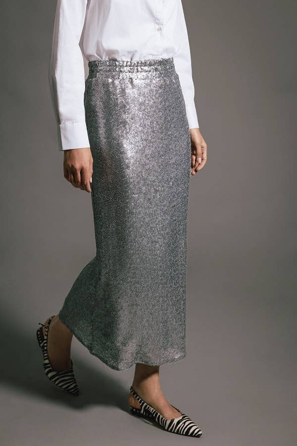Gonna tubino midi in paillettes a vita media