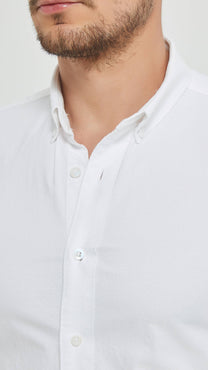Camicia Oxford Bianca in Cotone con Colletto Button-Down