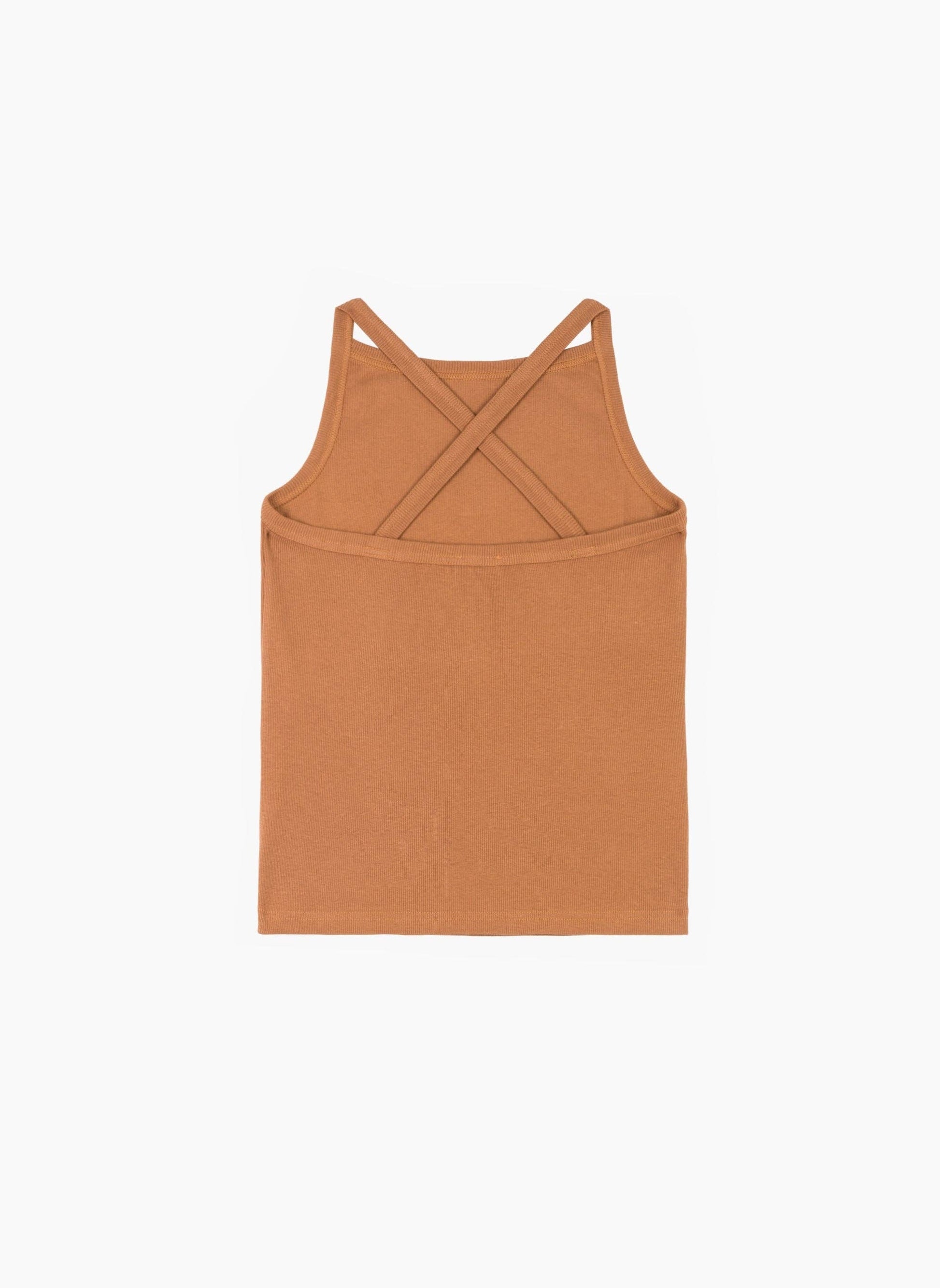 Top a costine Alambra caramello con spalline incrociate
