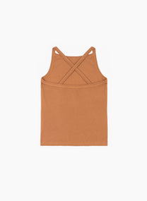Top a costine Alambra caramello con spalline incrociate