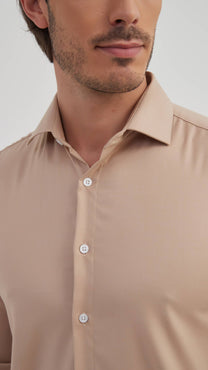 Camicia slim fit in bambù beige