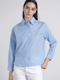 Camicia a righe in cotone azzurra