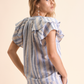 Blusa a righe in cotone e lino con maniche a volant