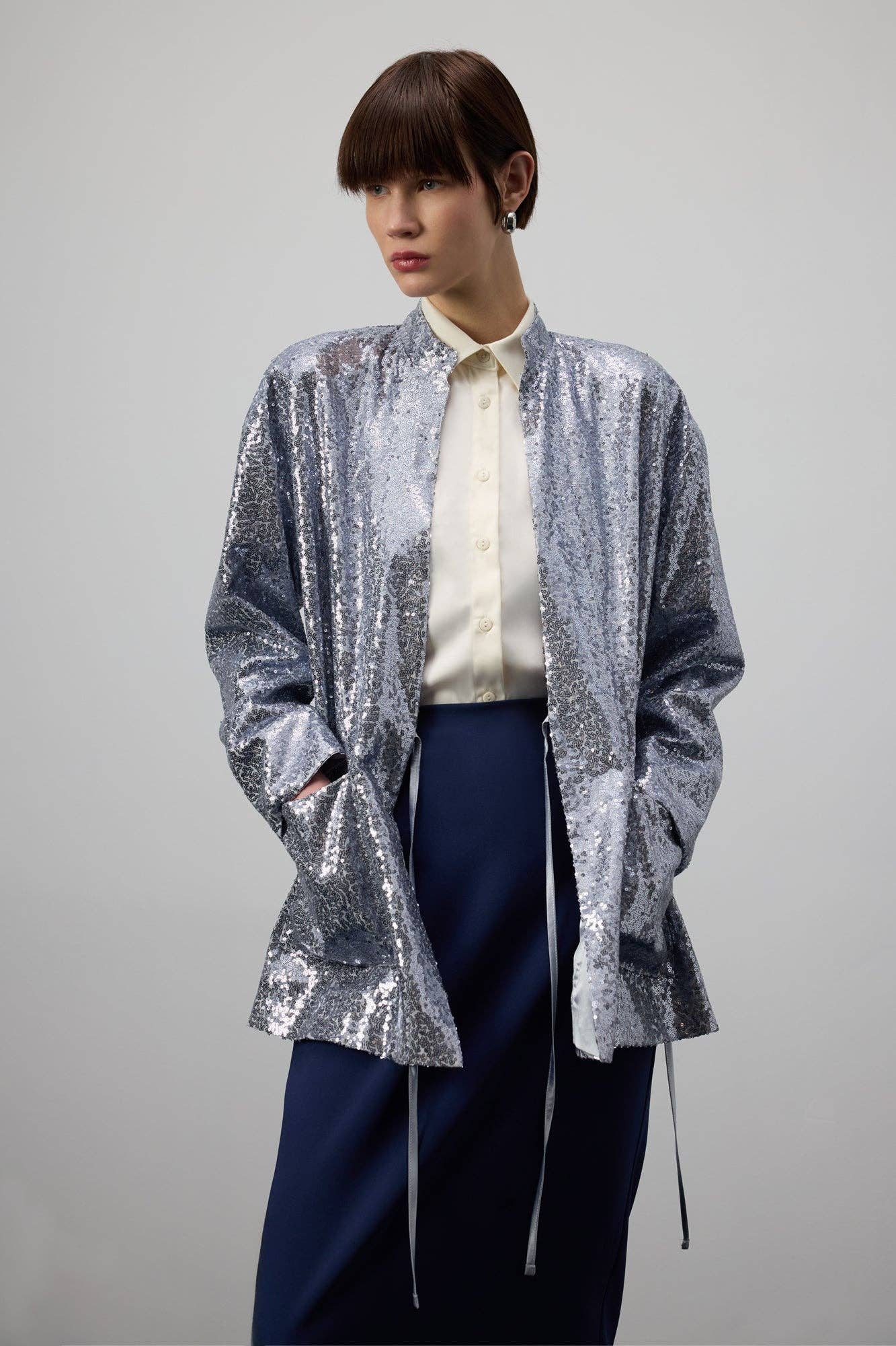 Kimono di paillettes grigio
