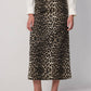 Gonna midi in gabardine a stampa leopardata
