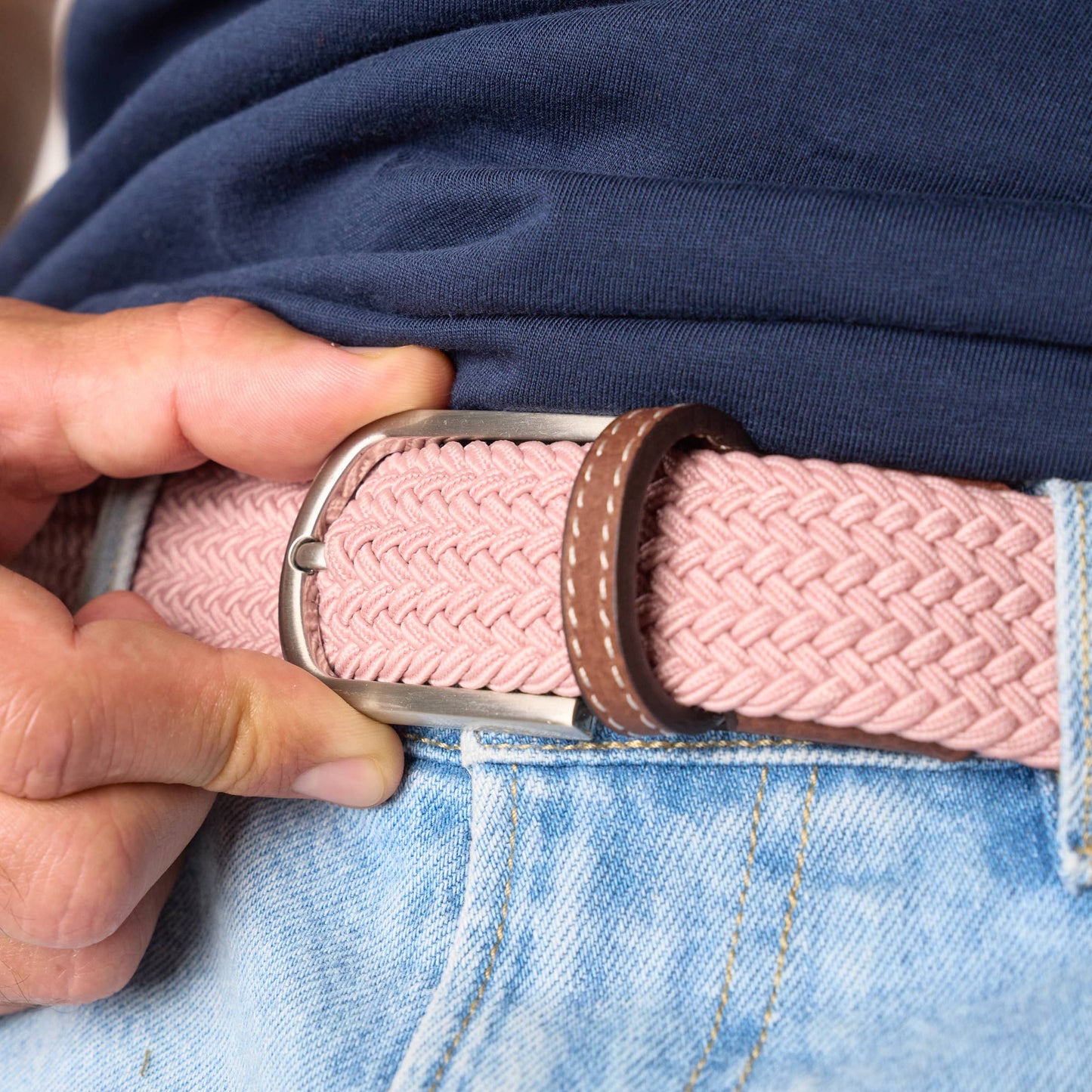 Cintura intrecciata elastica rosa antico