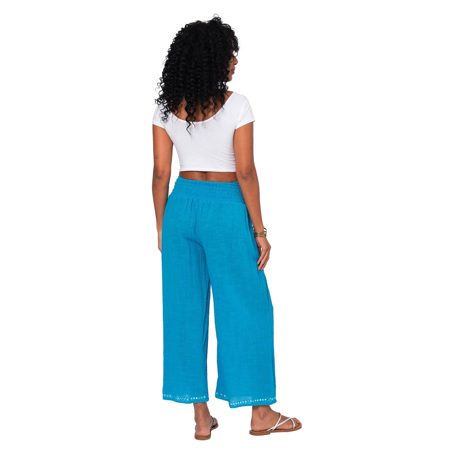 Pantaloni estivi cropped in cotone con vita elasticizzata