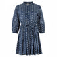 Abito corto blu navy Odreany in cotone ricamato