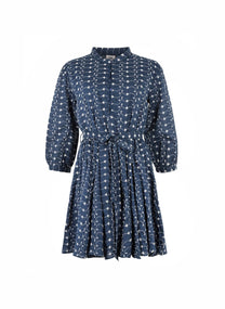 Abito corto blu navy Odreany in cotone ricamato