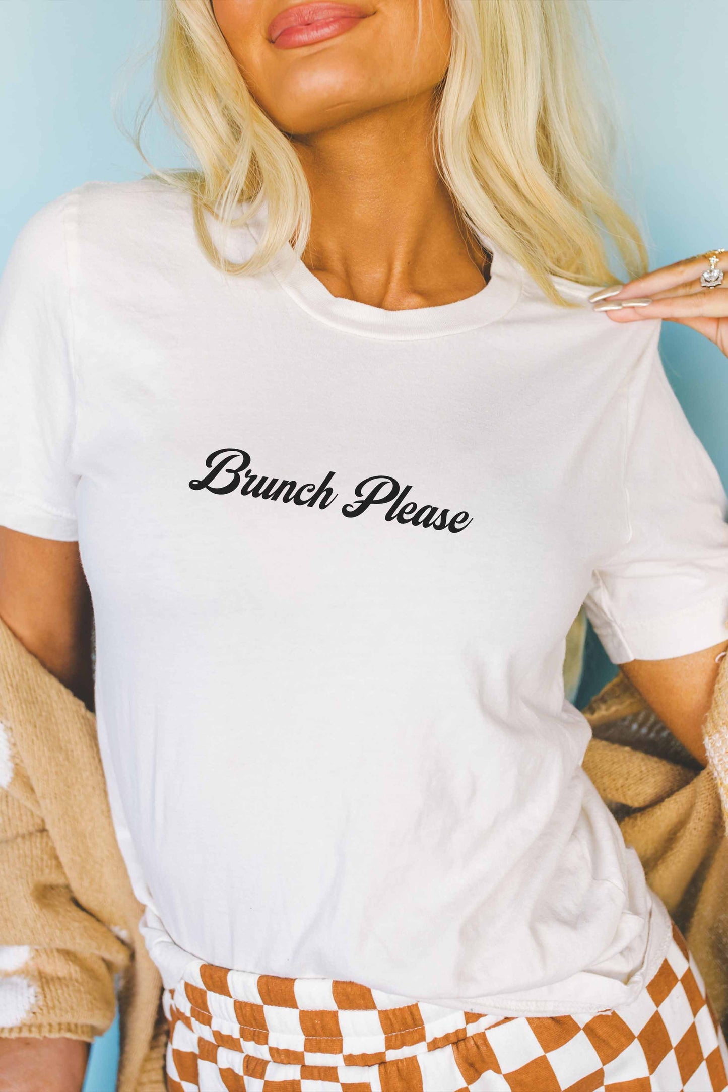T-shirt grafica "Brunch Please" in cotone