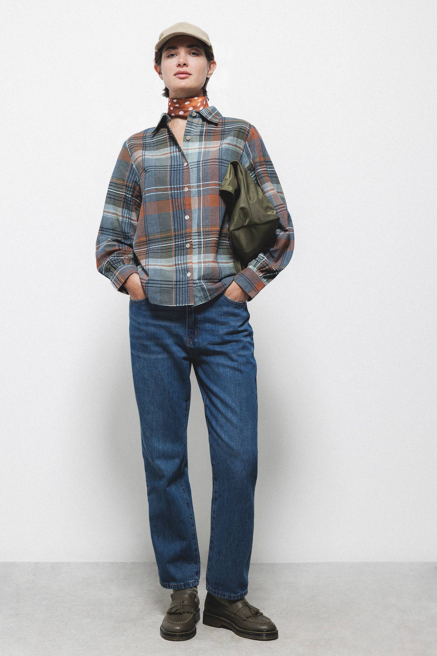 Camicia a quadri in cotone con ricamo