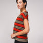 Maglione a righe a maniche corte con scollo a V