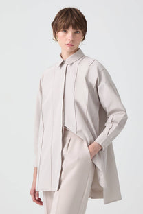 Camicia oversize a costine color pietra