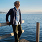 Camicia Orto a maniche corte in lino e cotone biologico a righe blu