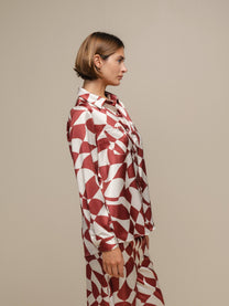 Camicia donna in raso con fantasia geometrica