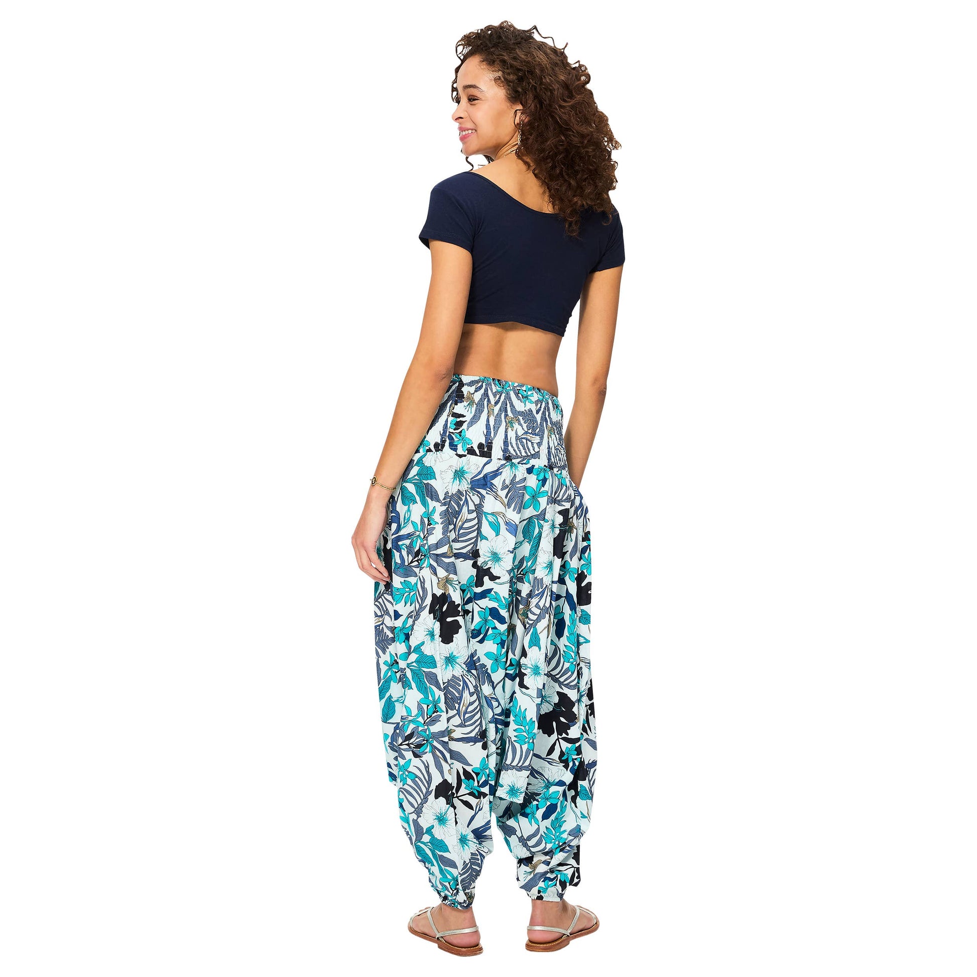 Pantaloni harem estivi in cotone con stampa floreale