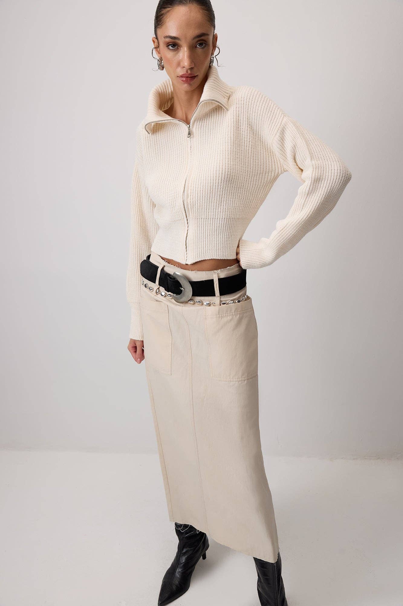Cardigan a maglia con colletto ampio e zip