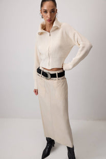 Cardigan a maglia con colletto ampio e zip