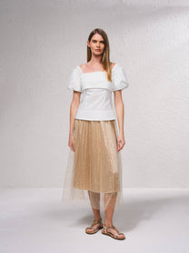 Blusa con scollo quadrato e maniche a sbuffo