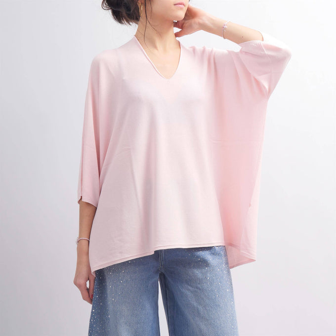 Maglione leggero a pipistrello con scollo a V