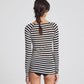 Top in lana a righe Amalie nero e bianco