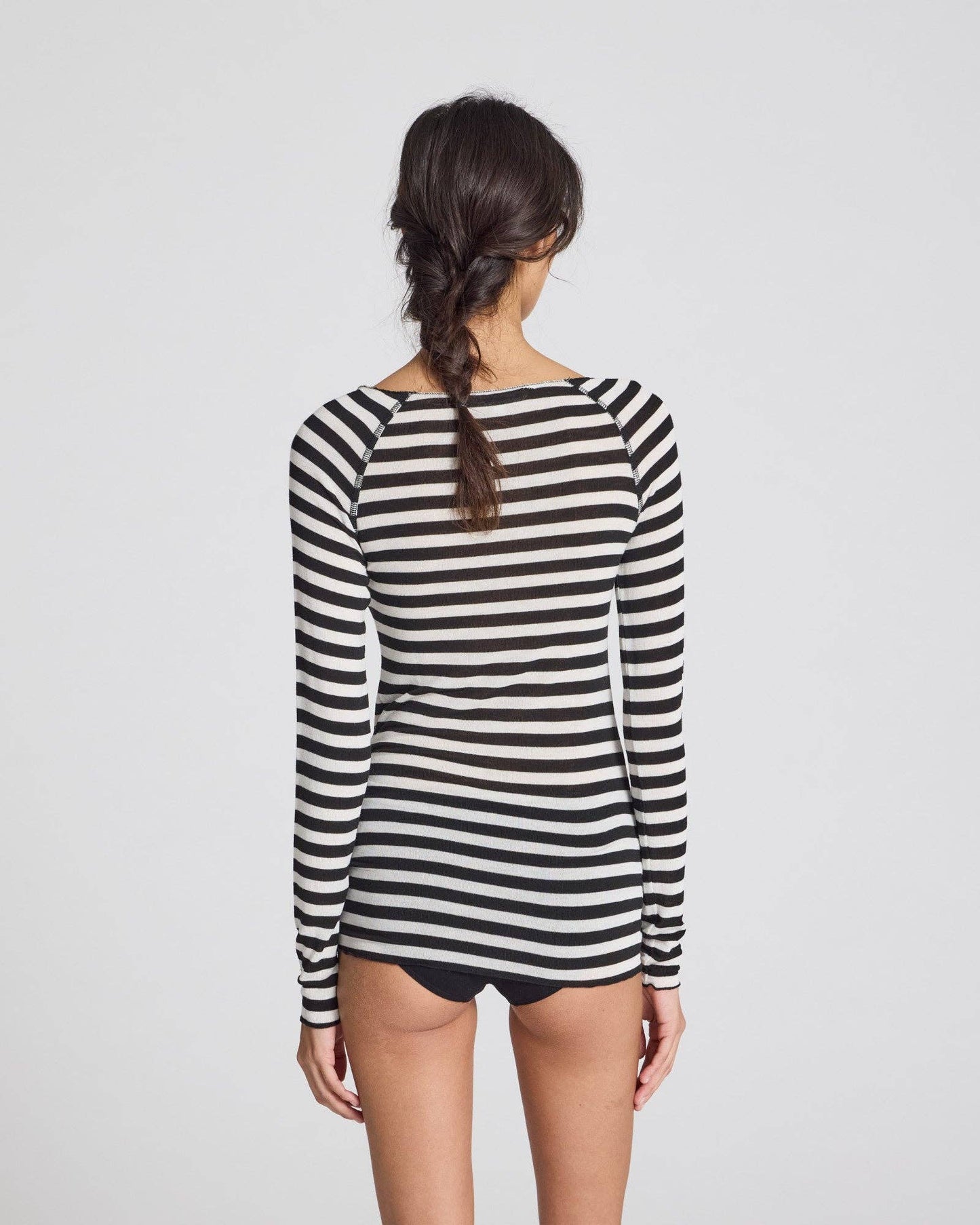 Top in lana a righe Amalie nero e bianco