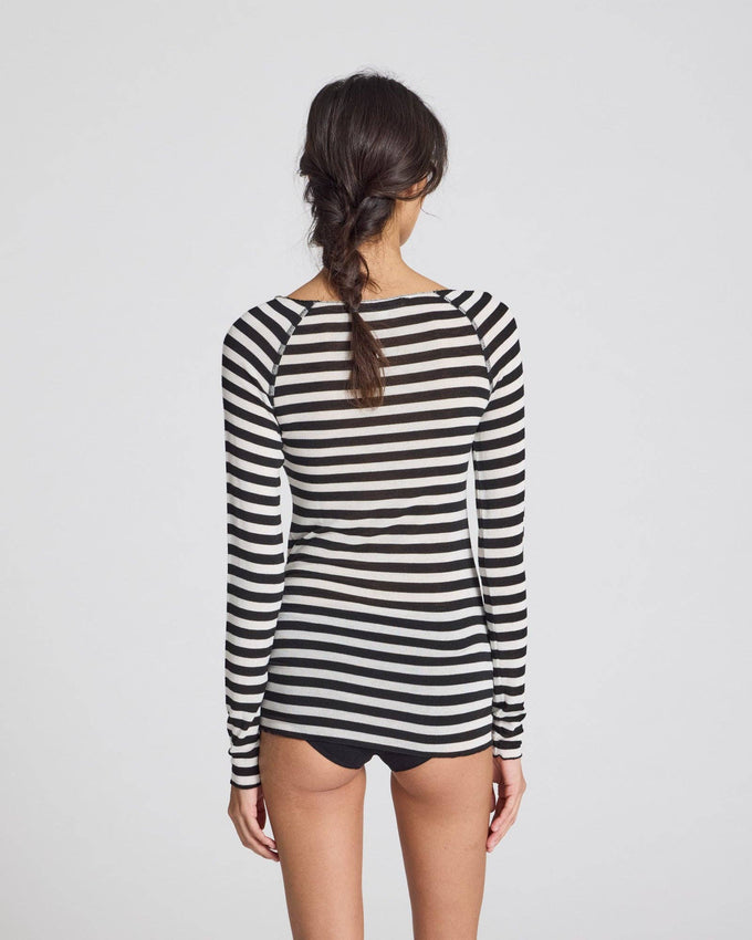 Top in lana a righe Amalie nero e bianco