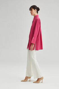 Camicia oversize in popeline fucsia con maxi polsini