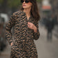 Abito midi animalier in viscosa con cintura