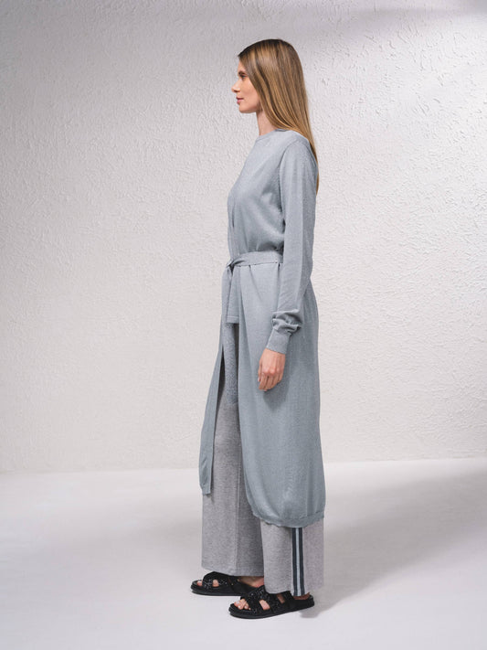 Cappotto lungo lucido con cintura