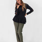 Maglia peplum con inserti in pizzo e bottoni