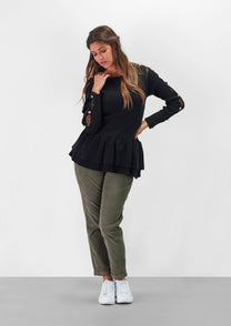 Maglia peplum con inserti in pizzo e bottoni