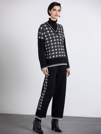 Pantaloni a palazzo jacquard con motivo geometrico