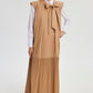 Abito maxi plissettato con collo annodato beige