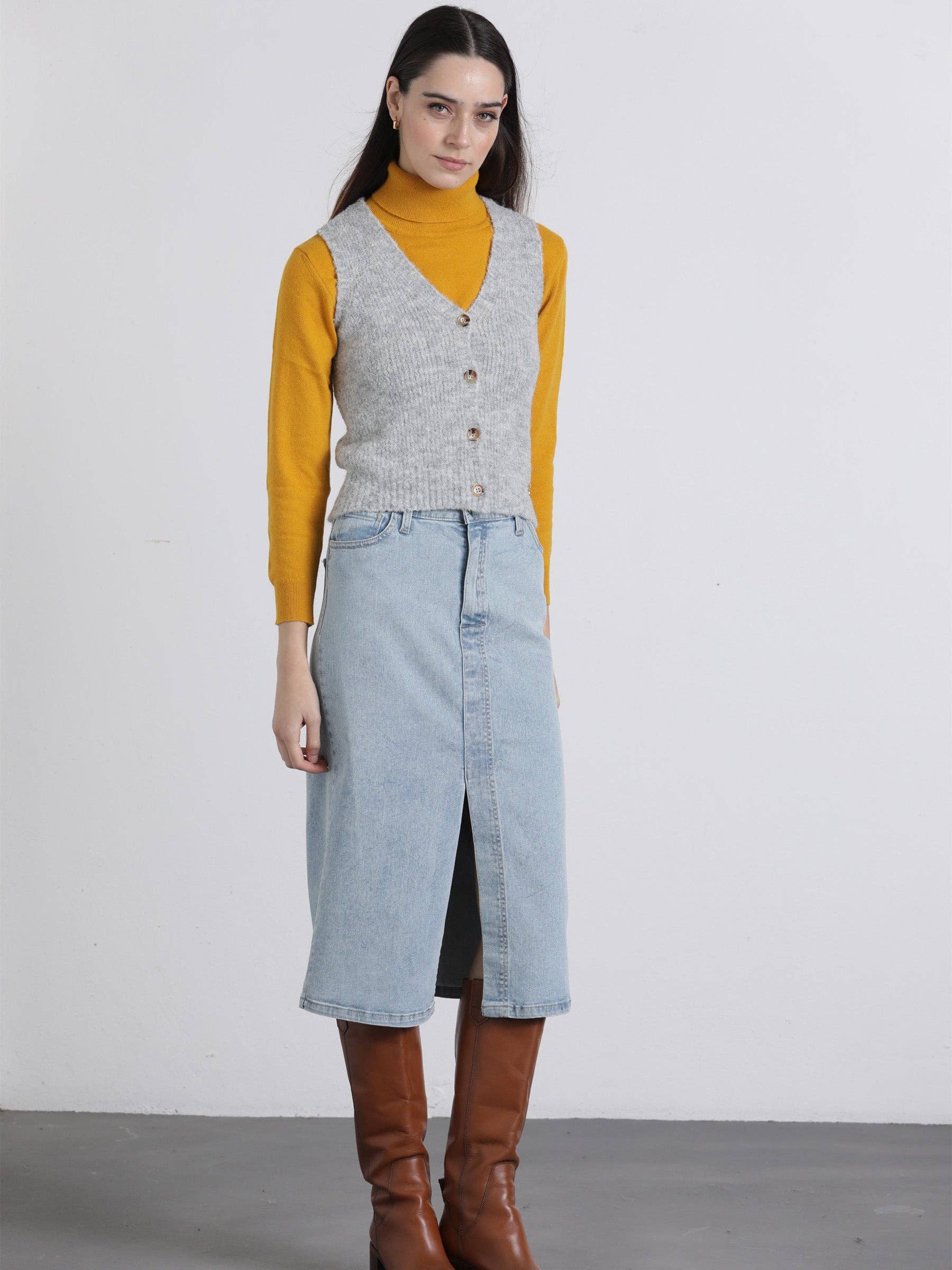 Gonna midi in denim chiaro Ganga