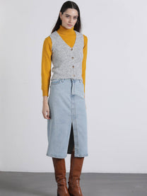 Gonna midi in denim chiaro Ganga