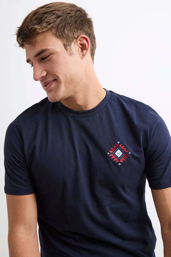 T-shirt Uomo con Stampa Etnica e Ricamo