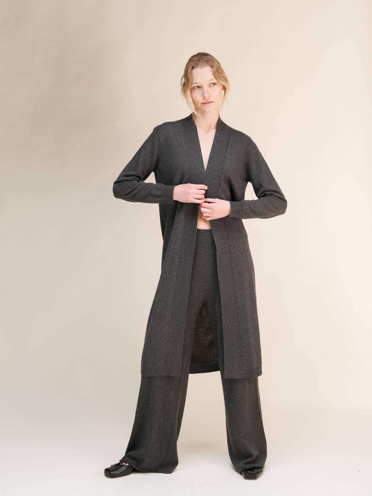 Cardigan lungo aperto in misto cashmere da donna
