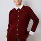 Cardigan lungo bordeaux con bottoni dorati
