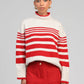 Maglione a righe rosso e bianco con collo alto