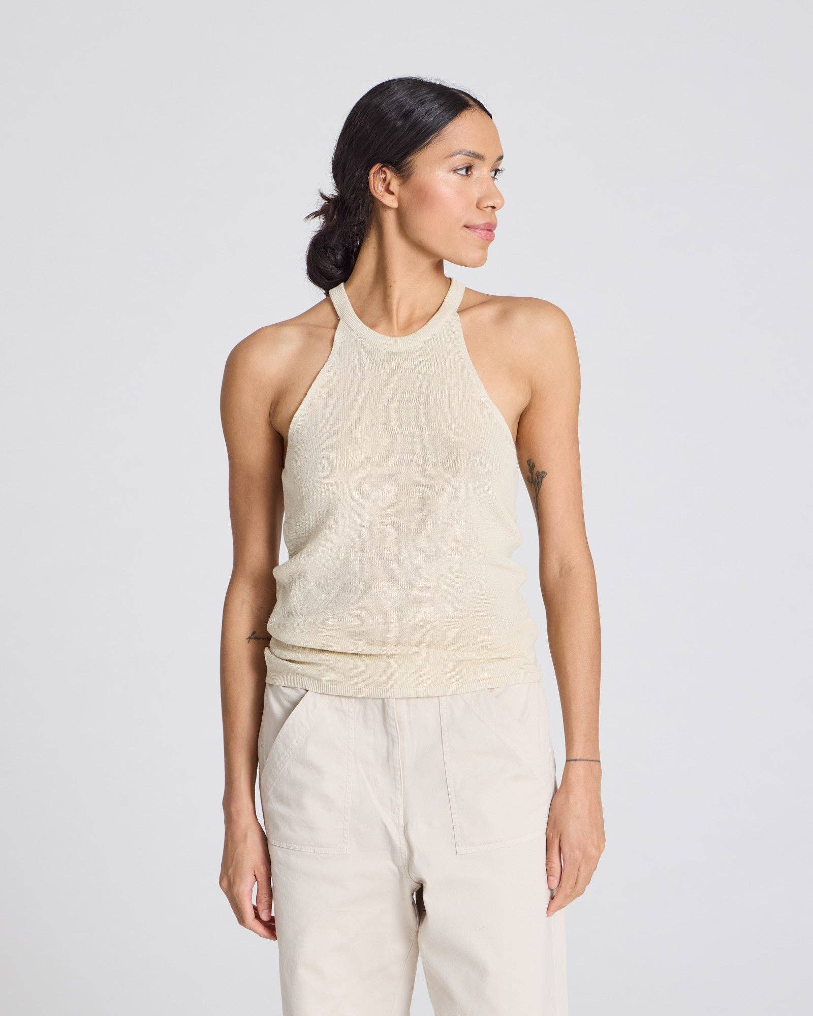 Top in maglia Lulu in cotone biologico ecrù