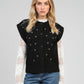 Cardigan smanicato Nolwen nero con ricamo di perle