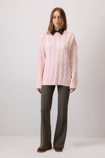 Maglione oversize a trecce rosa