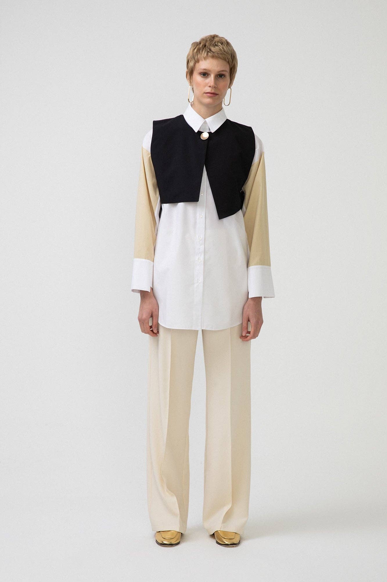 Camicia in popeline bicolor con gilet