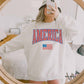 Felpa oversize con stampa America e bandiera USA