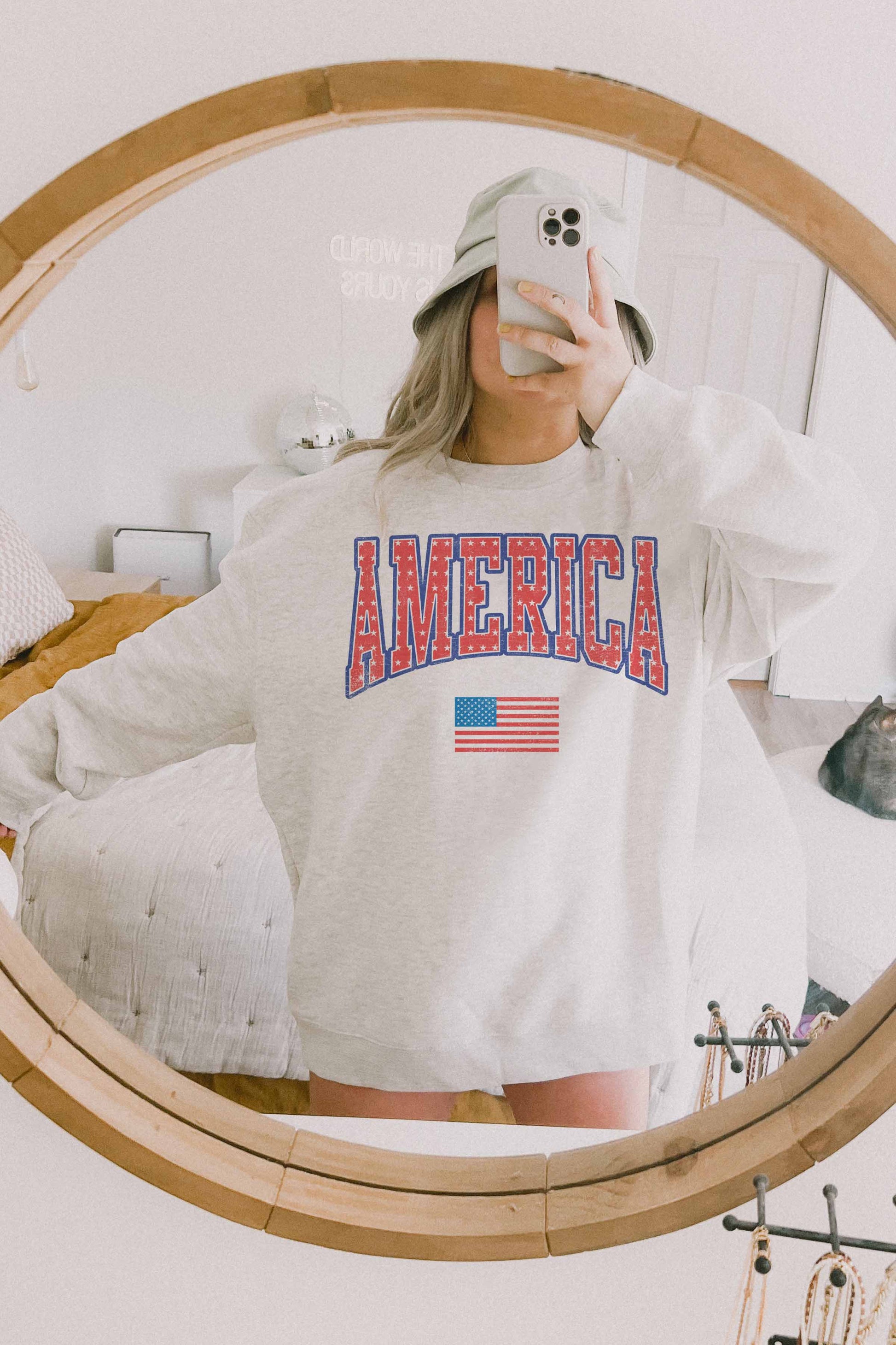 Felpa oversize con stampa America e bandiera USA