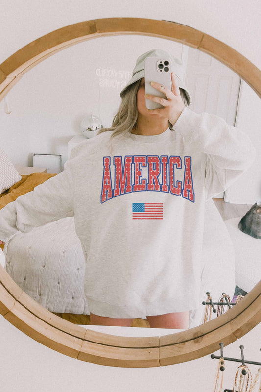 Felpa oversize con stampa America e bandiera USA